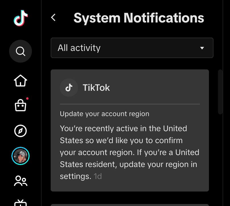 TikTok Systemnachricht