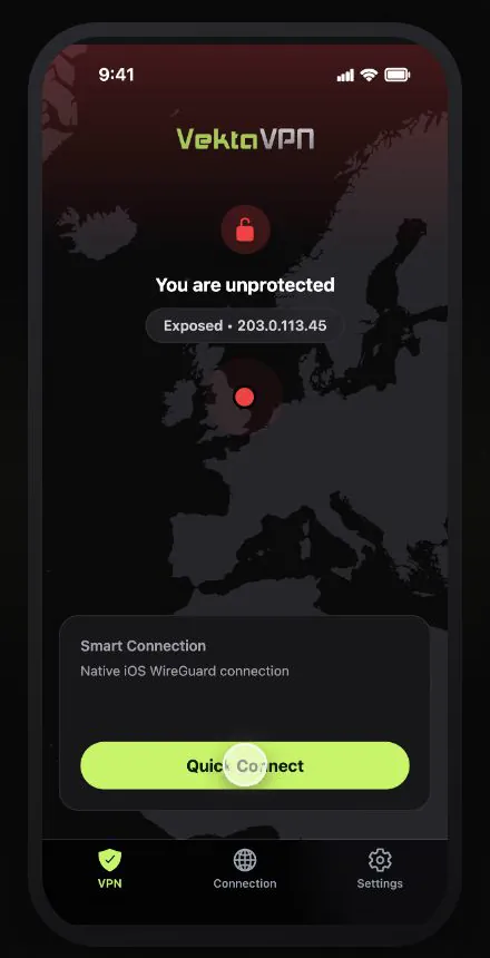 The home screen before connecting
