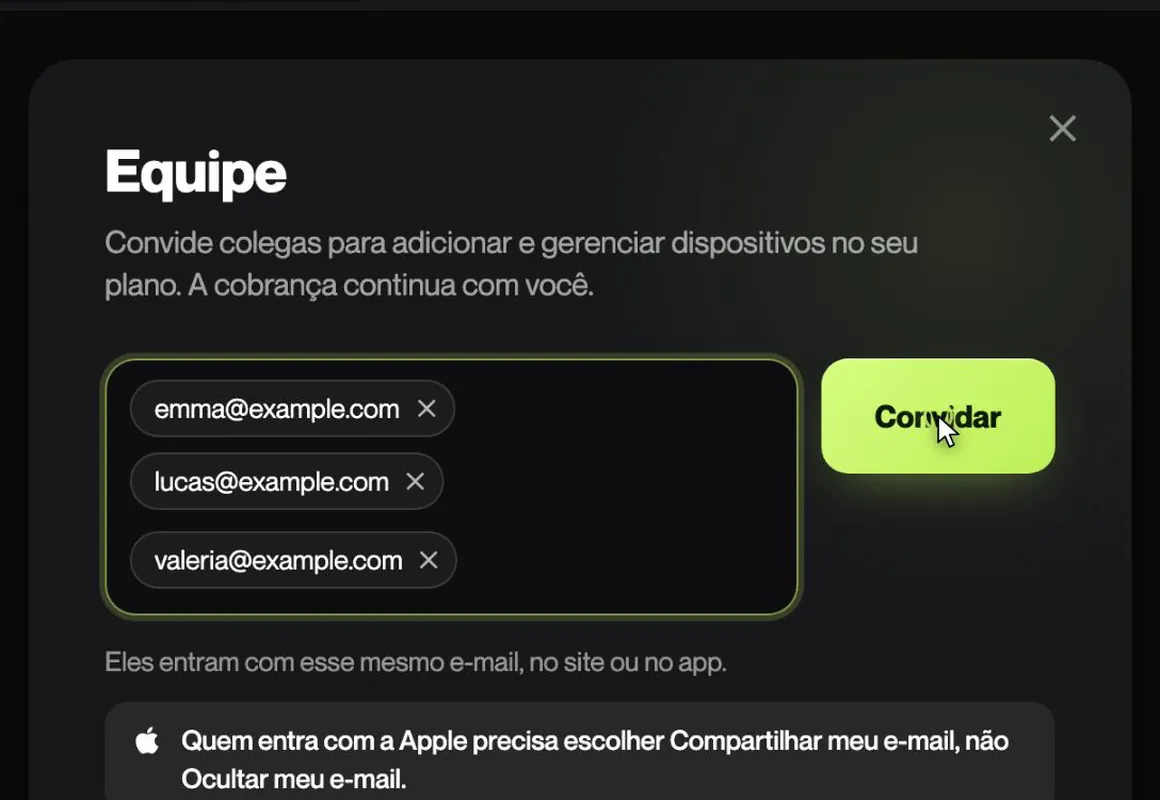 Três convites enviados