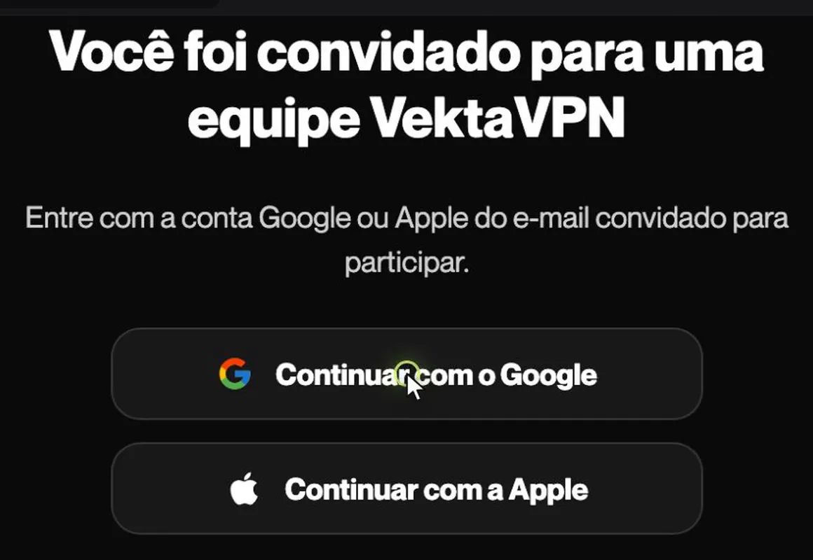 A página para entrar na equipe